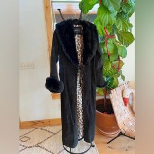 Vintage Y2K Moda International Black Suede Long Coat Penny Lane Afghan Medium